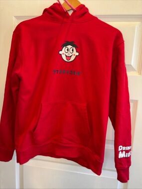 Tyakasha® Drink Milk Red Hoodie Size Large Kids Juniors Streetwear Chinese